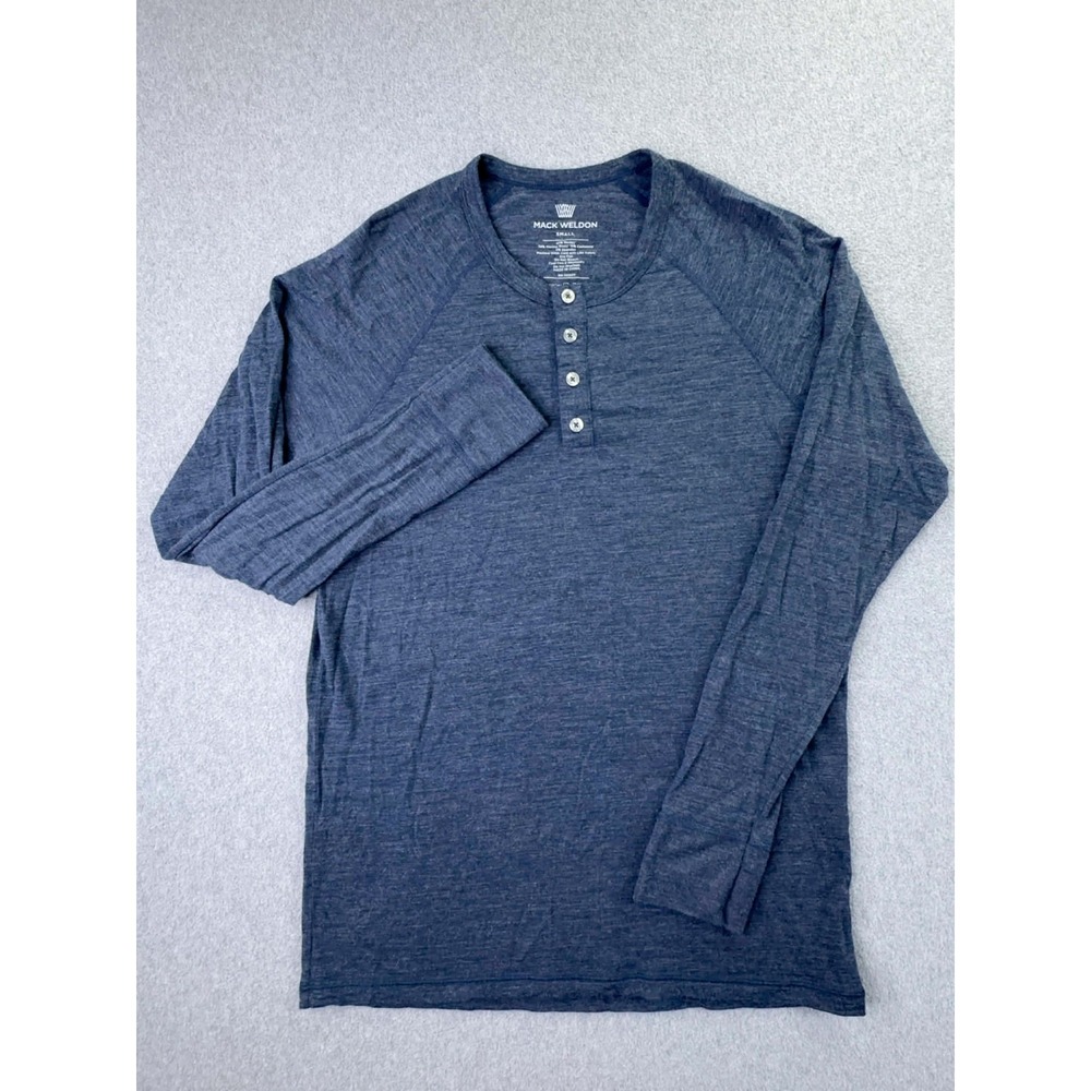 Mack Weldon Henley Shirt Mens Small Knit Long Sleeve Wool‎ Cashmere Blend Blue